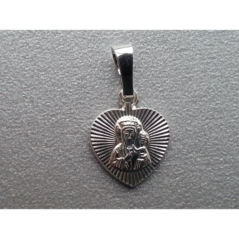 Medalik srebrny MB Częstochowska ( serduszko małe z promieniami )