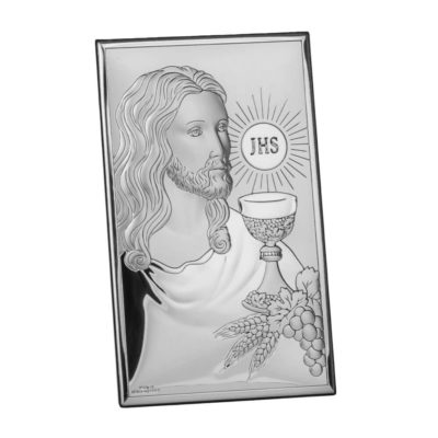 Obrazek srebrzony (9 x 15cm) I Komunia Św.-Jezus