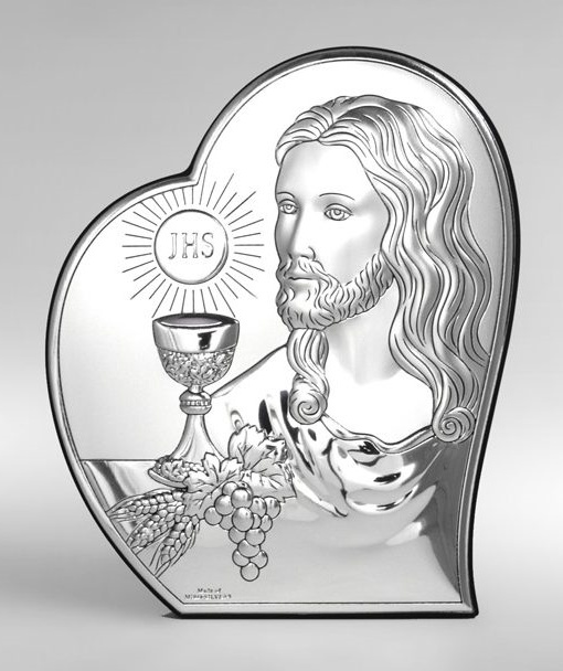 Obrazek srebrzony (9 x 11cm) I Komunia Św. Jezus w sercu