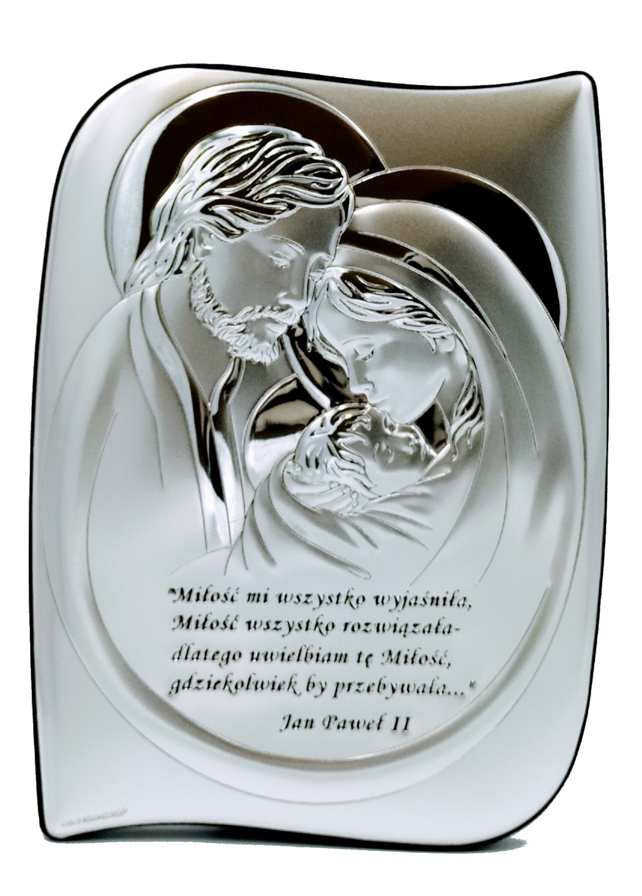 Obrazek srebrzony (13,5 x 18cm) Św. Rodzina z cytatem Św. Jana Pawła II
