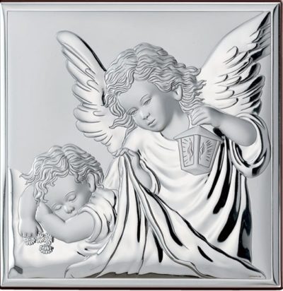 Obrazek srebrny (8 x 8cm) Aniołek z latarenką