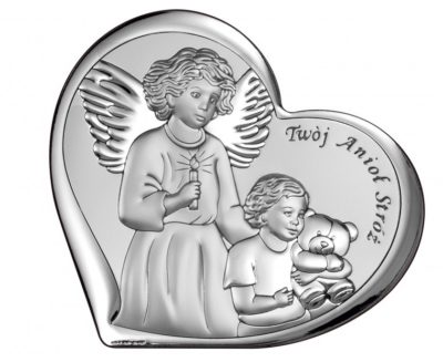 Obrazek srebrny (8 x 7,3cm) Twój Anioł Stróż serce