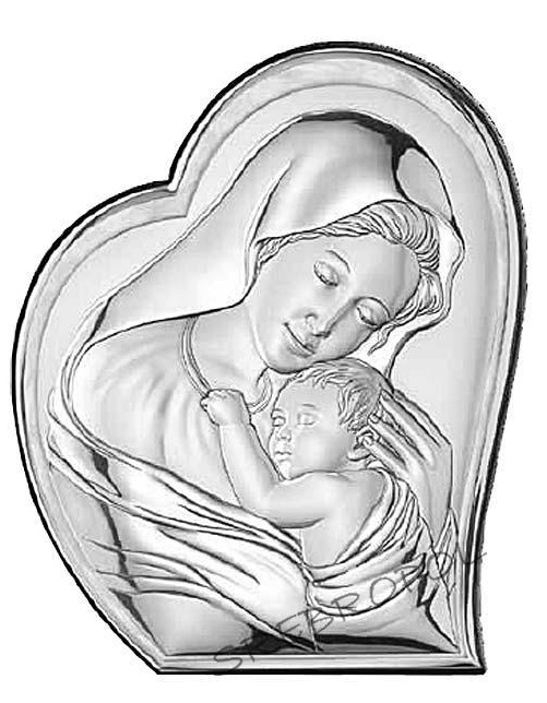 Obrazek srebrzony (9 x 11cm) Madonna z Dzieciątkiem serce