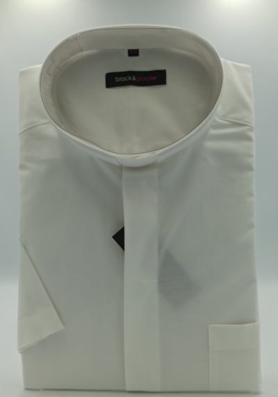 Koszula kapł. fil a fil (80/20%) biała, kr. rękaw, rozm. XL