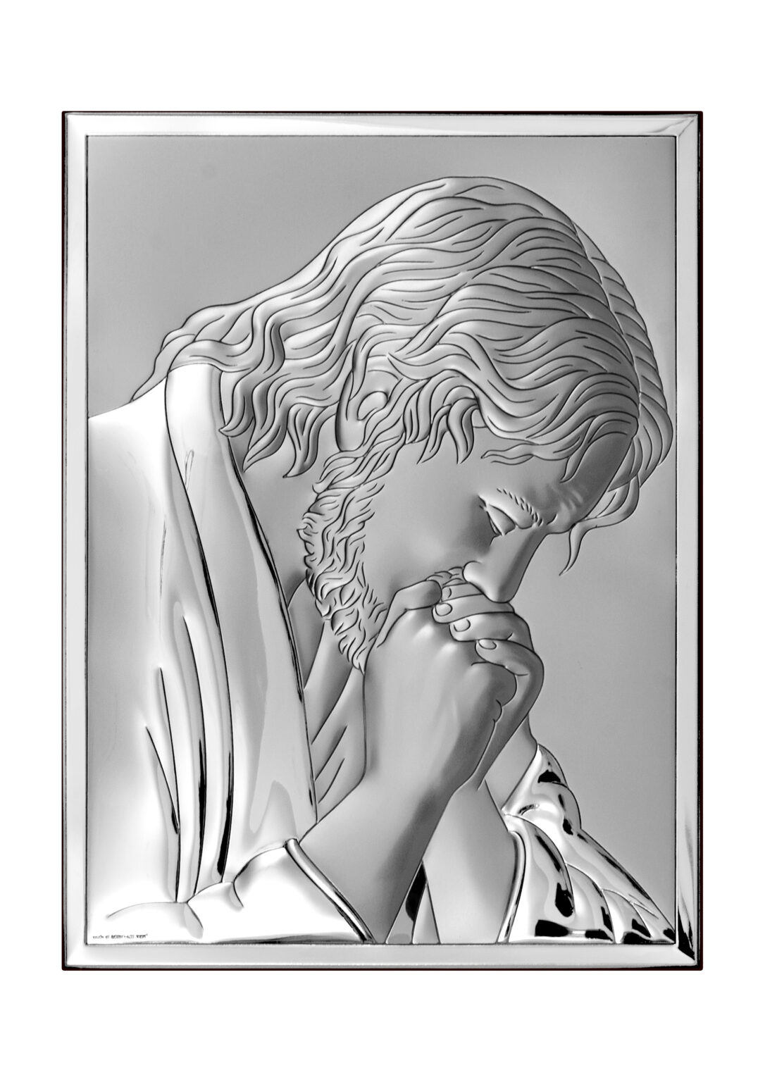 Obrazek srebrzony (10 x 15 cm) Pam. Bierzmowania modlitwa biały srebrzony panel modlący się Jezus