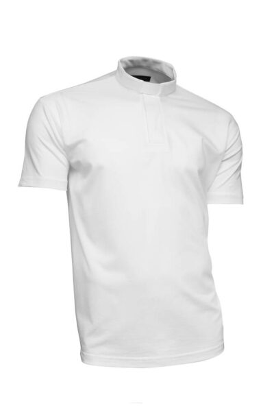 Koszula kapłańska polo pod koloratkę Jersey biała rozm.XXL ( 100 % bawełna)