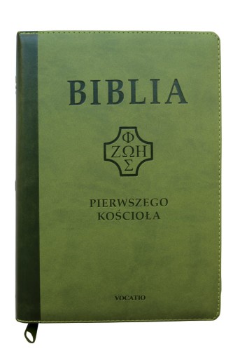 Pismo Święte ST i NT/Vocatio/zamek, skóra, paginatory, zielona/Biblia Pierwszego Kościoła